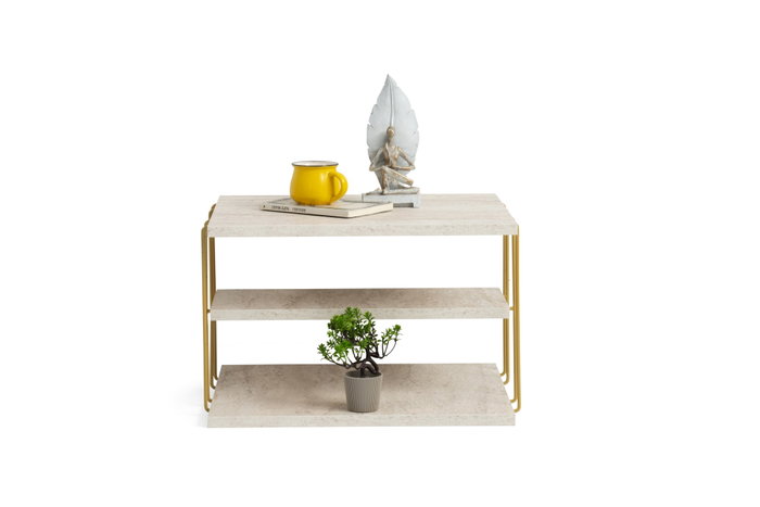 Hanah Home Mesa Auxiliar de Mármol y Oro, Diseño de 2 Niveles, Medidas: 50x40x33 cm